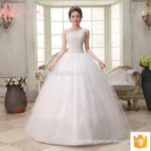 Wholesales one-shoulder puffy ball gown lace appliques cheap plus size beading wedding dress